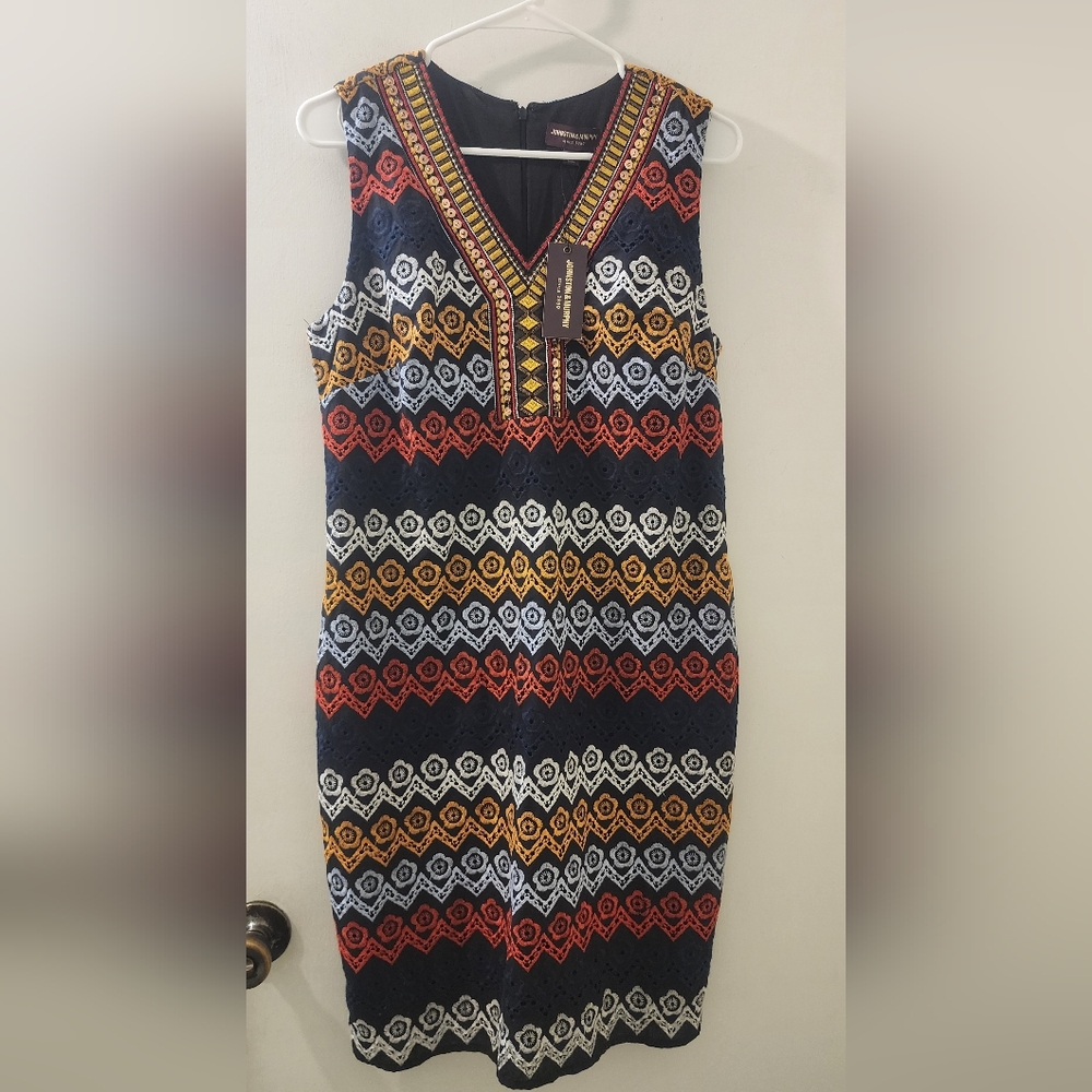 New Johnston&Murphy Multicolor Sleeveless Patterned Dress, Size 8, Cotton.